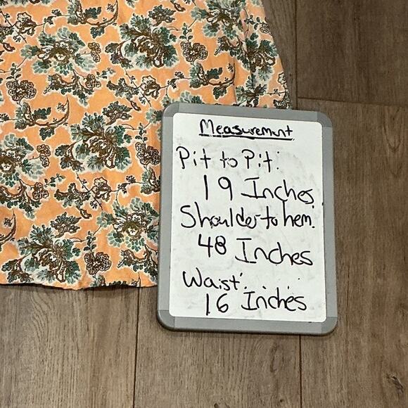 Ann Taylor Peach Green Cotton Linen Floral Ruffle Summer Fit Flare Dress Size 10 - Picture 10 of 10